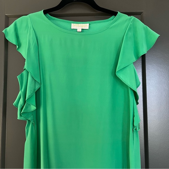 Britt Ryan Emerald Green Silk Blouse with Ruffle Sleeves | S - Picture 4 of 9